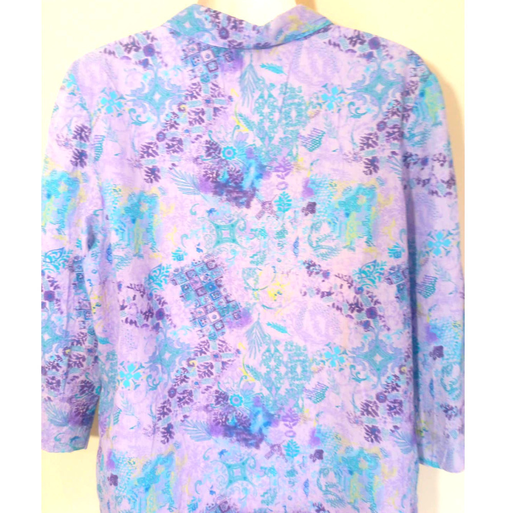Christopher & Banks Women Size M Purple Blue Boho 3/4 Sleeve Button Up Top - Picture 5 of 7
